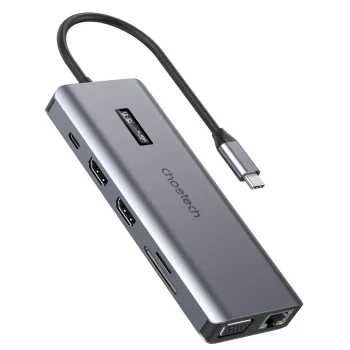 Choetech HUB-M26 12-in-1 USB-C centrmezgls ar displeju pelēks