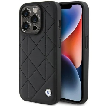 BMW Leather Quilted vāciņš iPhone 15 Pro Max 6.7", melns