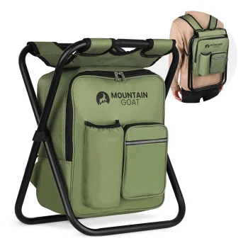 Saliekams tūrisma krēsls ar mugursomu Mountain Goat 2in1, olīvzaļš