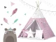 Nukido Bērnu Tipi Telts Vigvams ar Apgaismojumu, Rozā zvaigznes | Children Tent Tipi with Lights