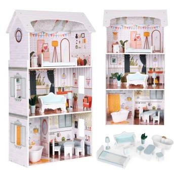 Ecotoys Alice leļļu māja, 3 stāvi, 9 mēbeles