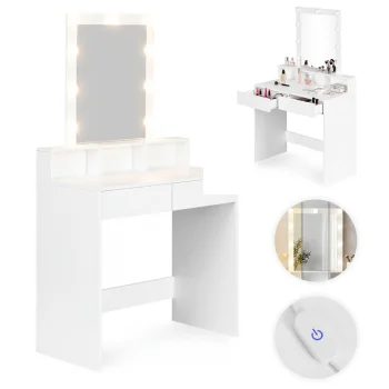 Modernhome kosmētikas galdiņš ar LED spoguli un 2 atvilktnēm