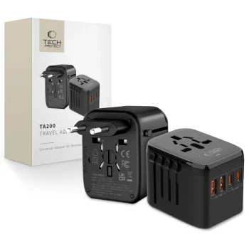 Universāls ceļojumu adapteris Tech-Protect TA200 EU / UK / US / AU, melns