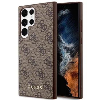 Guess 4G Metal Gold Logo vāciņš Samsung Galaxy S23 Ultra S918, brūns