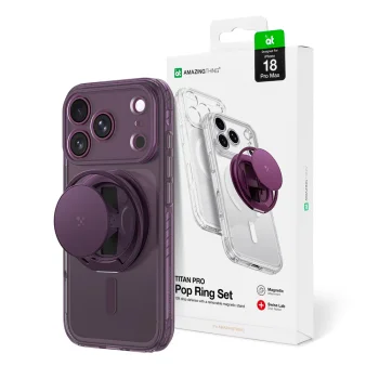 AmazingThing Titan Pro Pop Lens vāciņš iPhone 18 Pro Max ar statīvu un MagSafe, violets