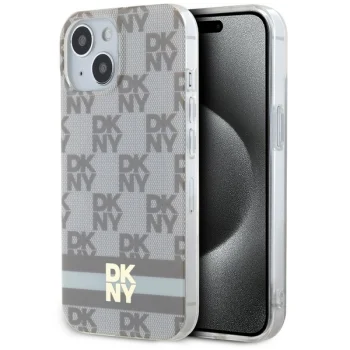 DKNY iPhone 15 vāciņš IML Checkered Mono Pattern MagSafe, bēšs