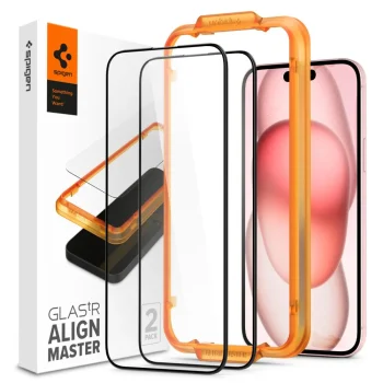 Spigen ALM Glass FC aizsargstikls iPhone 15 Plus, melns, 2 gab.