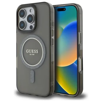 Guess IML Glitter Circle MagSafe vāciņš iPhone 16 Pro Max 6.9", melns
