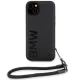 BMW Signature Leather Wordmark Cord vāciņš priekš iPhone 15 / 14 / 13, melns