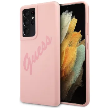 Guess Galaxy S21 Ultra vāciņš Silicone Vintage Script, rozā