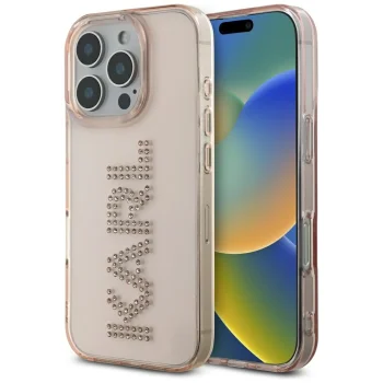 Karl Lagerfeld IML Rhinestones Logo vāciņš priekš iPhone 16 Pro Max 6.9", rozā
