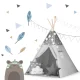 Bērnu telts ar gaismas virteni Nukido, Pelēka ar zvaigznēm | Tent Tipi for Children