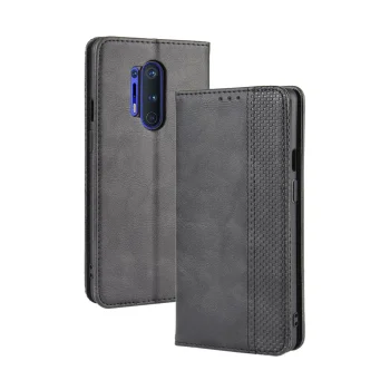 OnePlus 8 Pro Vintage Texture PU Leather Case Wallet Cover, Black | Telefona Vāciņs Maciņš Apvalks Grāmatiņa