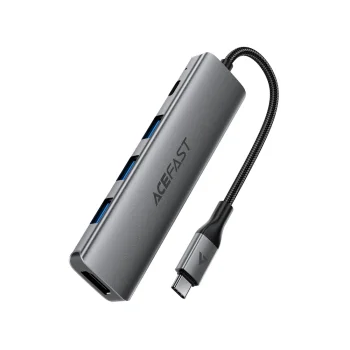 Acefast J16 5-in-1 USB-C centrmezgls ar HDMI 4K 60Hz un PD 90W, Pelēks