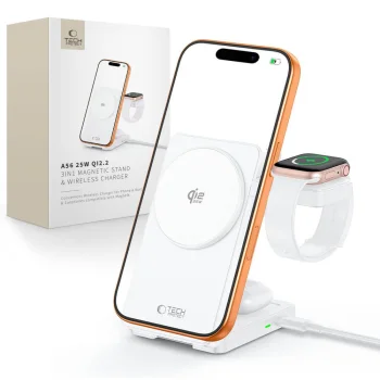 Bezvadu lādētājs Tech-Protect A56 3in1 MagSafe Qi2.2 25W, balts