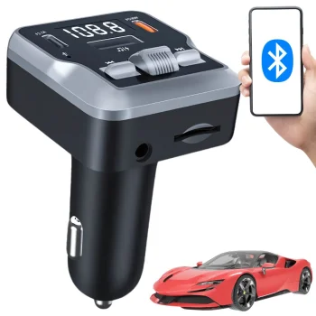 FM MP3 Transmiters ar Bluetooth 5.3, 2x USB-C un SD kartes atbalstu