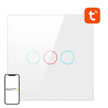 Avatto TS02-EU-W3 3 pogu viedais Wi-Fi gaismas slēdzis, balts