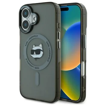 Karl Lagerfeld iPhone 16 vāciņš IML Metal Choupette Head MagSafe, melns