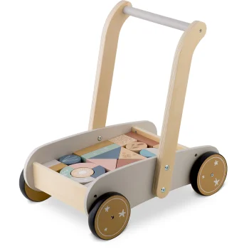 Bērnu koka stūmējs, staigulis, ratiņi ar klučiem NK-856 Nukido | Wooden Push Walker