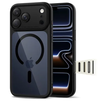 Tech-Protect Magpeak MagSafe CC vāciņš iPhone 17 Pro Max Clear Black