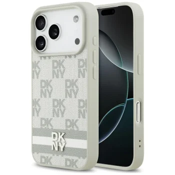DKNY Checkered with Printed Stripes vāciņš iPhone 17 Pro, bēšs