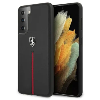 Ferrari Samsung Galaxy S21 vāciņš Off Track Leather Nylon Stripe, melns