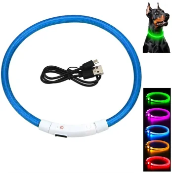 LED RGB spīdoša apkakle suņiem un kaķiem, izmērs L (līdz 70 cm)