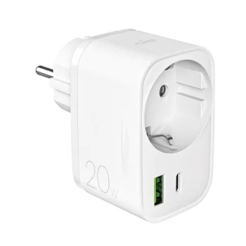 Puro Power Delivery tīkla lādētājs ar Schuko ligzdu, 20W, USB-C / USB-A, balts