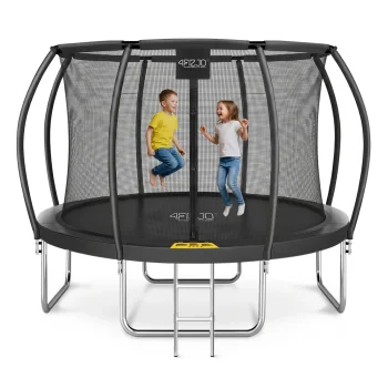 Dārza batuts 4FIZJO PRO 366 cm 12FT ar tīklu un kāpnēm, melns