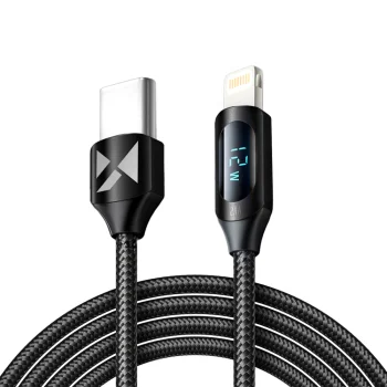 Wozinsky USB-C uz Lightning kabelis ar LED displeju 36W 2m, melns