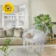 Boho stila iekaramais dārza šūpuļkrēsls ar spilvenu, pelēks
