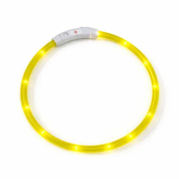 LED spīdoša kaklasiksna suņiem, regulējama, dzeltena