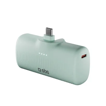 Ārējais akumulators SBS EcoPower 5000 mAh 10W ar iebūvētu USB-C spraudni, Zaļš