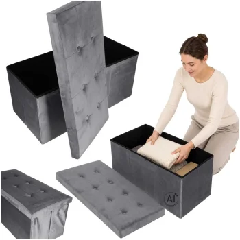 Saliekams pufs ar mantu glabātuvi 77 x 38 x 37 cm, pelēks velūrs