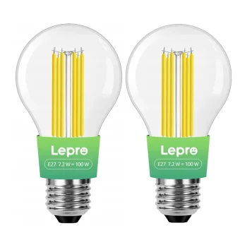 LEPRO 100094-WW-EU-2 E27 LED kvēldiega spuldze, 7.2W (100W), 1521 lm, 2700K, 2 gab.
