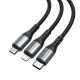 BWOO X274 3-in-1 uzlādes kabelis USB uz USB-C, Lightning un Micro USB 3A, melns