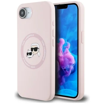 Karl Lagerfeld Silicone Karl&Choupette Heads MagSafe vāciņš iPhone 16e - Rozā