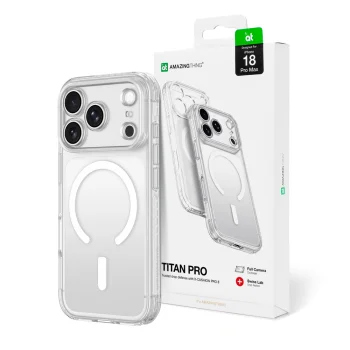 AmazingThing Titan Pro Lens vāciņš iPhone 18 Pro Max ar MagSafe un kameras aizsardzību, caurspīdīgs