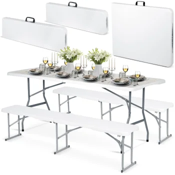Plonos 440300 saliekams dārza mēbeļu komplekts, galds un 2 soli, 180 cm, balts
