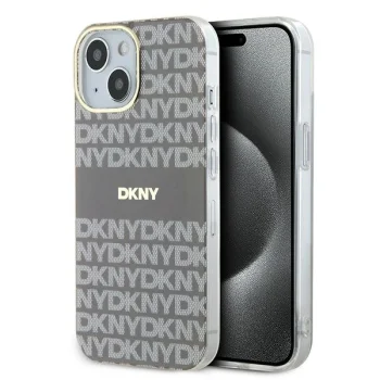 DKNY iPhone 15 / 14 / 13 vāciņš IML Mono & Stripe MagSafe, bēšs