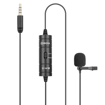 Piespraužams mikrofons BOYA BY-M1S ar 6 m vadu un 3.5 mm TRRS savienojumu, melns