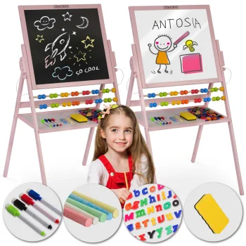 Ricokids divpusēja magnētiskā zīmēšanas tāfele bērniem, rozā