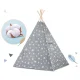 Nukido Bērnu Telts ar Gaismas Virteni, Pelēka ar zvaigznēm | Tepee Tent for Children with Lights