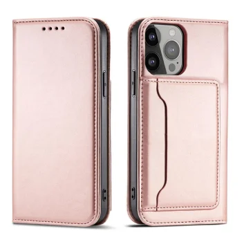 Atverams vāciņš Samsung Galaxy S23+ ar maka un statīva funkciju Magnet Card Case, rozā