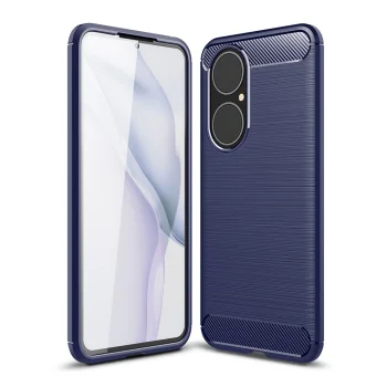 Huawei P50 Carbon Flexible Cover TPU Case, Blue | Telefona Maciņš Vāciņš Apvalks Bampers