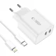 Tech-Protect C35W tīkla lādētājs 2x USB-C PD 35W un USB-C - Lightning kabelis, balts
