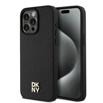 DKNY iPhone 15 Pro Max vāciņš Leather Monogram Pattern MagSafe, melns