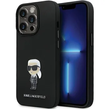 Karl Lagerfeld iPhone 13 / 13 Pro vāciņš Silicone Ikonik Metal Pin, melns