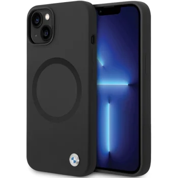 BMW iPhone 14 vāciņš Signature Liquid Silicone MagSafe, melns
