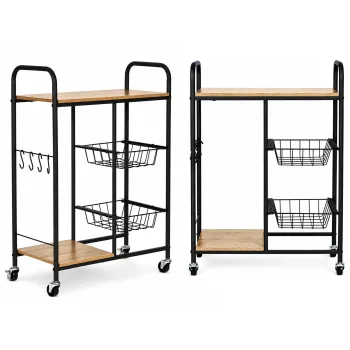 Virtuves ratiņi uz riteņiem ModernHome, 2 plaukti un 2 izvelkami grozi, 56.5x30x86.5 cm